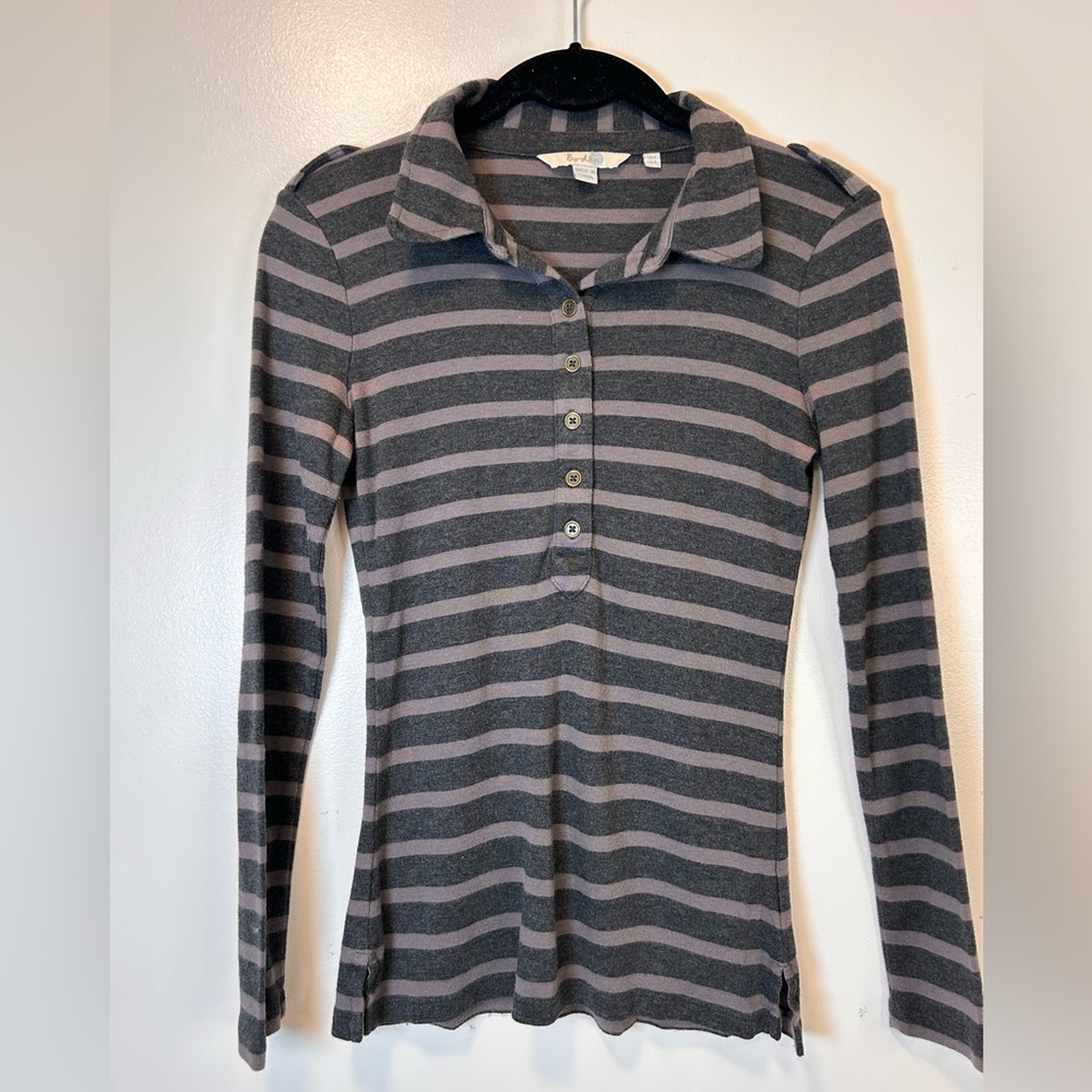 Boden striped‎ long sleeve henley gray & purple Women’s Size 4 Small